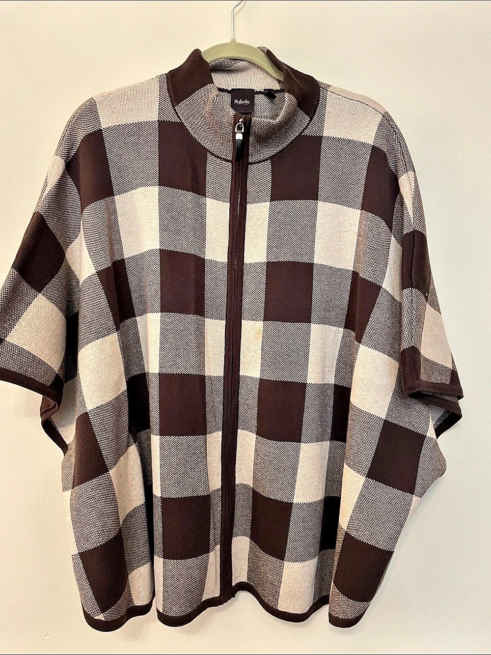 Rafaella Buffalo Plaid Cape in Brown & Cream XL Like New